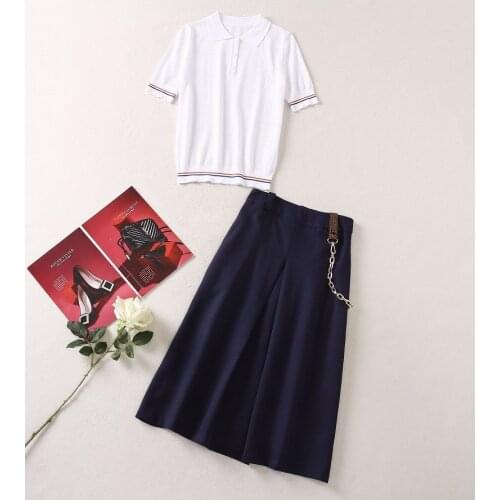 Two Piece Sweater Sets 2021 Autumn Winter Casual Knitted Sets Women White Pullovers+Necklace Deco Large Swing Blue Skirt Sets