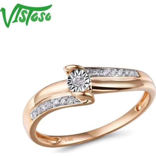 VISTOSO Pure 14K 585 Two-Tone Gold Sparkling Illusion-Set Miracle Plate Diamond Ring For Women Anniversary Trendy Fine Jewelry