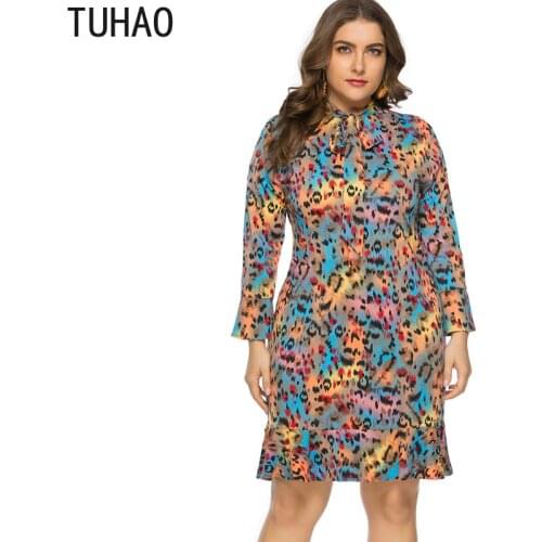 TUHAO 2020 Spring Summer Plus Size 6XL 5XL 4XL Womens Bow Leopard Ruffle Dress BOHEMIAN BEACH STYLE DRESSES CLOTHING WM103