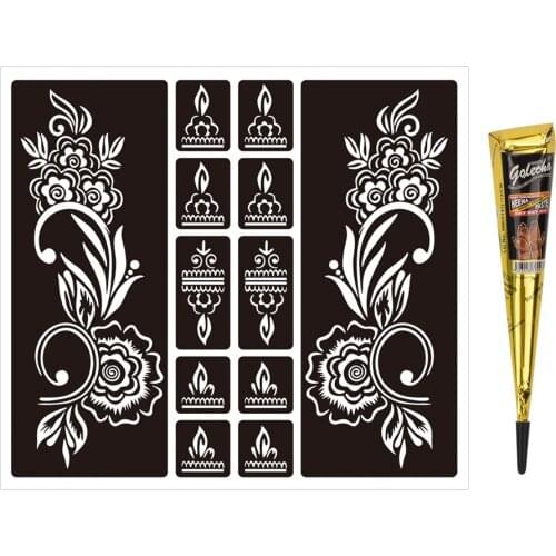 1 Set Tattoo Painting Cream Henna Template Tattoo Stickers Natural Herbal Temporary Waterproof Tattoo Black Body Painting Ink