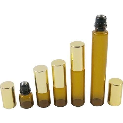 10 X Portable Amber Glass Roll on Rollerball Essential Oil Bottles Container Travel Refillable Brown Bottle 1ml 2ml 3ml 5ml 10ml