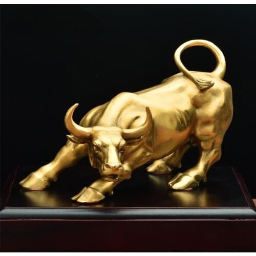 100% Brass Bull Ornament Wall Street Cattle Sculpture Copper Cow Statue Mascot Exquisite Crafts Office Decoration Business Gift