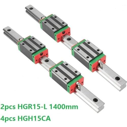 2pcs Linear Guide Rail HGR15 -L 1400mm + 4pcs HGH15CA line Sliding Block HGH15 China Made