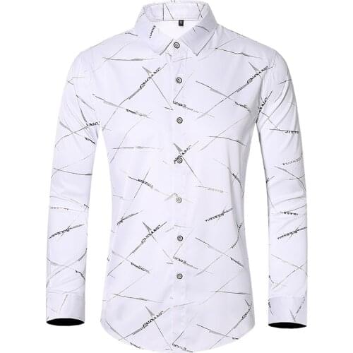 2020 New Autumn Mens Casual Long Sleeve Shirt Fashion Printing Bronzing White Shirt Male Brand Clothes Plus Size 5XL 6XL 7XL