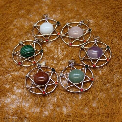6pcs Natural Stone Yoga 7 Chakra Unicursal Hexagram Necklace Pendants Healing Quartz Treat Crystal Charm for Jewelry Making Free