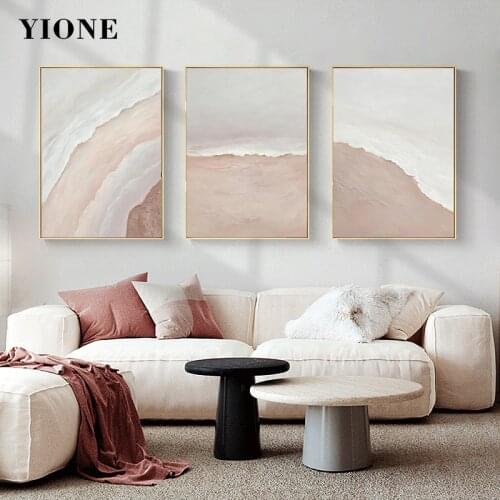Abstract Pink Sandy Beach Wave Wall Art Canvas Paintings Nordic Minimalist Posters and Prints Picture for Living Room Bedroom