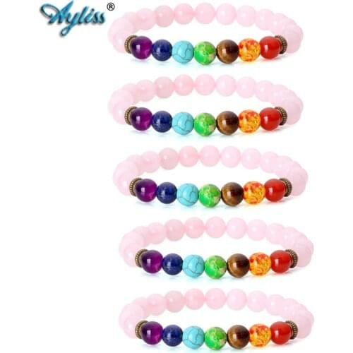 Ayliss 7 Chakras Gem Stone Bracelet Natural Stone Crystal Reiki Healing Balancing Round Beads Stone Bracelets Jewelry 5pcs/10pcs