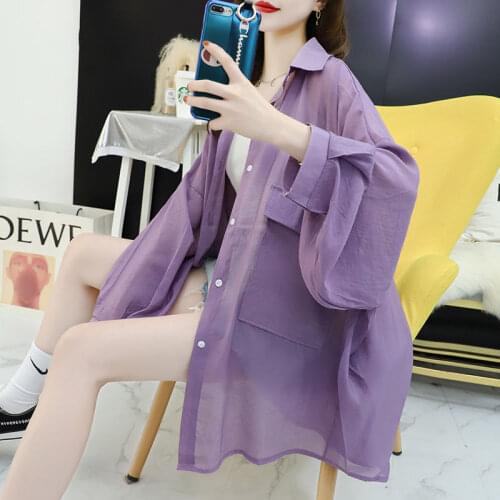 Blouses Women Solid Color Summer Sun-proof Chiffon Breathable Thin Womens Korean Style All-match Loose Daily Blouse Shirts X84