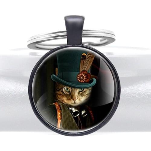 Steampunk Cat Symbol Pendant Key Rings Classic Men Women Key Chains Punk Jewelry