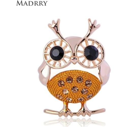 Marrdy New Cute Black Eyes Owl Shape Crystal Animal Jewelry Brooches Women Children Shirt Suit Scarf Pins Party Ornaments Gifts