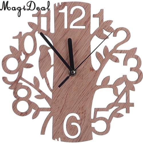Tree Shaped Wooden Wall Clock Battery Operated Analog Clock for Home Office Housewarming Decor Gift