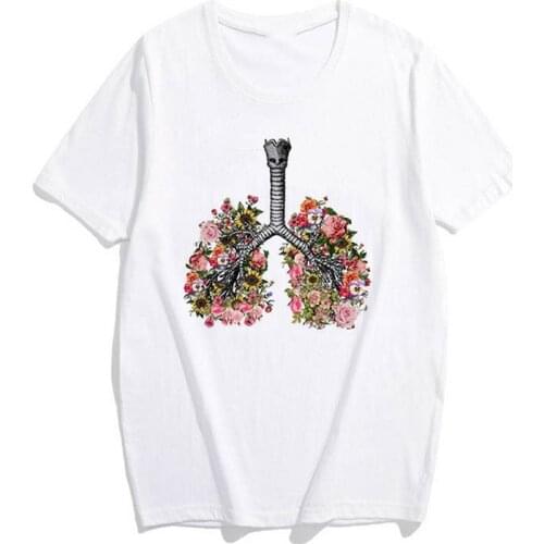 Heart Lung Flower Art Tshirt WomensTop T Shirt Female Tees Camisa Mujer Printed T-shirts Tshirt Women Ulzzang Harajuku Tees