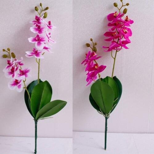 Artificial Orchid Flower Stems Latex With Real Touch Green Leaves Indoor Plants Foral Arrangements for Wedding