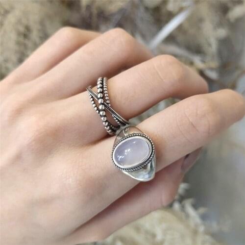 Miuoxion Wholesale Retro Flower Inlaid Agate Ring Simple Personality Jewelry For Women Feature Namour Charm Gift All Seasons