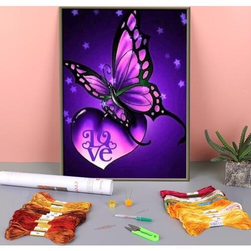 Butterfly Flower Pre-Printed 11CT Cross Stitch Kit DIY Embroidery DMC Threads Hobby Needlework Sewing Handicraft Adults