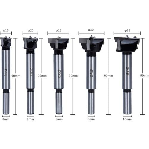 5Pcs Diameter 15/20/25/30/35mm Woodworking Forstner Drill Bits Set Wood Cutter Woodworking Hinge Cutting Wooden Rotary