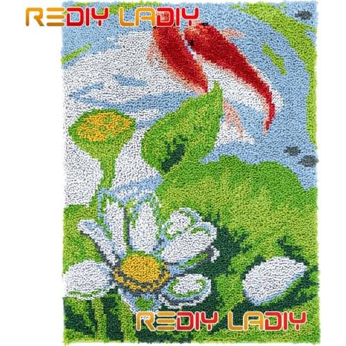 Latch Hook Kits Red Cyprinoid DIY Carpet Rug Needlework Plush Wall Hanging Chunky Yarn Art Crocheted Floor Mat Hobby & Crafts