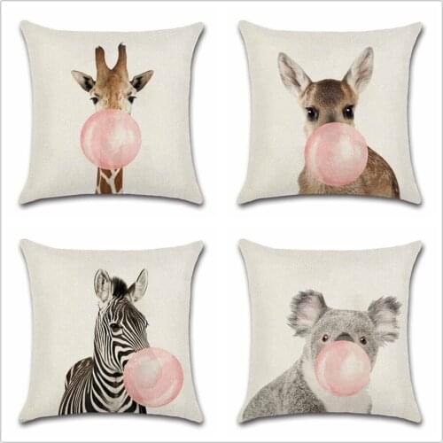 Animals blow a balloon painting Zebra giraffe cartoon Cushion Cover Home sofa chair car seat kids room gift friend pillowcase