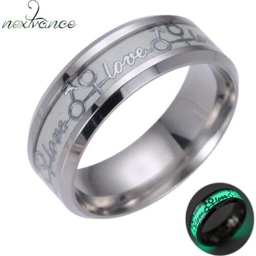 Nextvance Florescent Love Letter Ring Stainless Steel Couple Ring for Lovers Valentines Day Gift Bijioux Femme Hommes