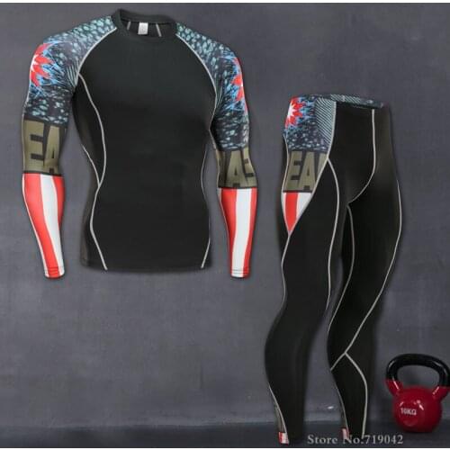 New Hot Sale Mens Running Suit Comprehensive Training Breathable Dry Tights Fitness Sport Suit Rashgard Male Jogging Suits 4XL