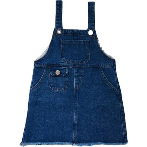 New Summer Denim Slip Dresses For Little Girls Children Teenagers Clothes Cute Lovely Pockets Denim Dress Vestidos Skirts 2-14T