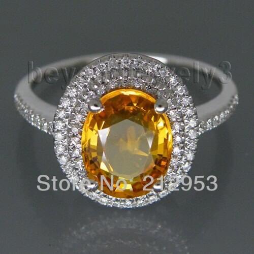 Luxury Yellow Sapphire Engagement Ring Oval 7x9mm 14Kt White Gold R0014