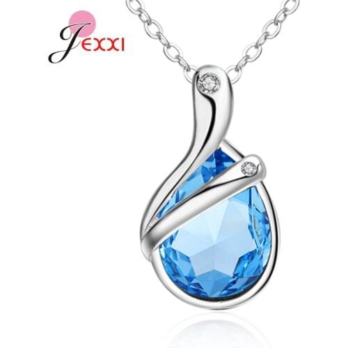 Hot Sale 925 Sterling Silver Fantastic Clear Blue Crystal Waterdrop Pendant Necklace For Women Wife Anniversiry Jewelry Gifts
