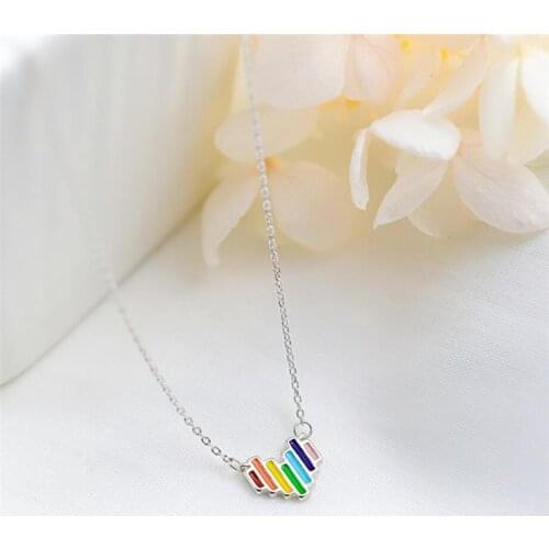 Sole Memory Cool Cute Color Heart Rainbow Art 925 Sterling Silver Clavicle Chain Female Necklace SNE450