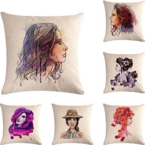 Colorful Girl Pattern Cushion Cover Cotton Linen Playing Music Lady Home Deocrative Pillows Cover for Sofa Car