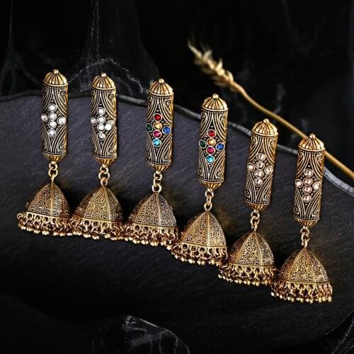 Retro Ethnic Style Earring Golden Color Fashion Luxury Color Zircon Inlaid Indian Jewelry Pendant Bird Cage Bell Tassel Earrings
