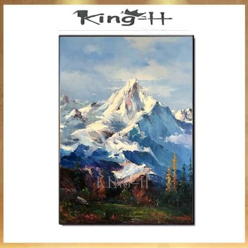 Hand-painted Large Size Golden Blue Mountain Landscape Abstract Canvas Poster Oil Painting For Living Room modern home