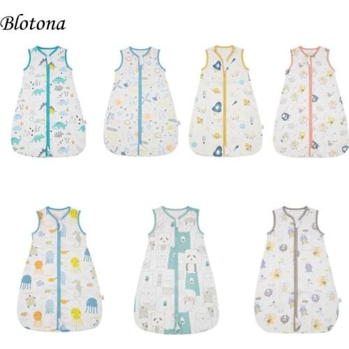 Blotona Cute Baby Vest Sleeping Bag with Cartoon Rpint, Smooth Double Zippers Summer Thin Swaddles, 7 Colors