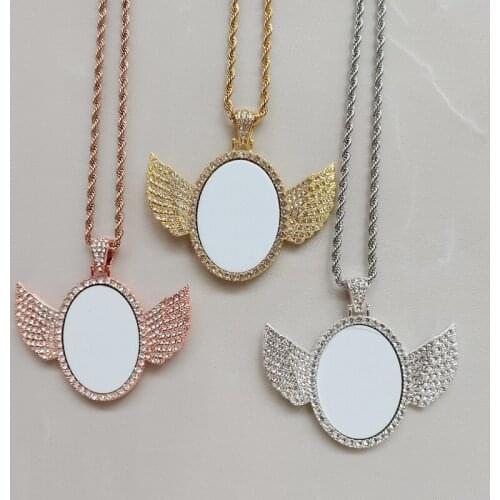 Sublimate Blank Wings Necklace Pendant Heat Transfer Printed Keyring Jewelry Gift 5pcs/Lot