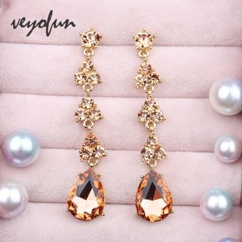 Veyofun Classic Long Crystal Drop Earrings 3 Color Party Dangle Earrings for Women Fashion Jewelry Gift