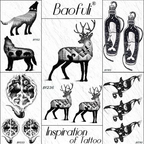 BAOFULI Moose Elk Mountain Squirrel Temporary Tattoo Sticker Deer Small Animal Forest Black Tatoo Body Art Arm Fake Tattoos