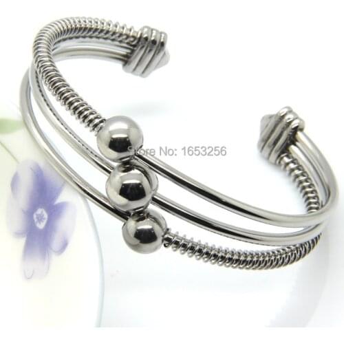 High Quality 316L Stainless steel Cable Wire Bracelet Cuff Open Bangle With 3 pcs Steel Ball Jewelry