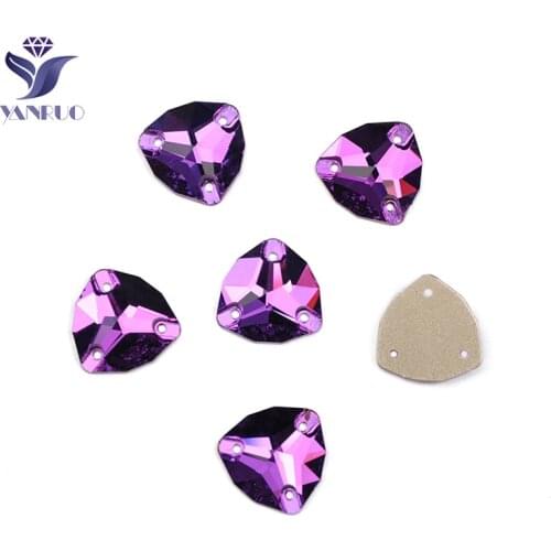 YANRUO 3272 Trilliant Fat Triangle Amethyst Flatback Sewing Crystal Rhinestones Sew On Stones Clothes Sewing For Fabric Dress