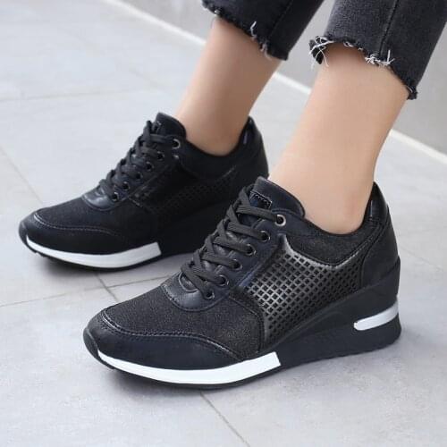 2020 New Womens Comfortable Walking Shoes High Heeled Wedge Sneakers Girls Ladies Lightweight Shiney Casual Sneakers Brand