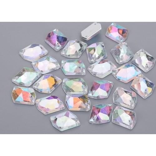 14*17mm Ice shape Glitter Crystal Acrylic Sew On Rhinestones Flatback Sweing Beads Diy For Garment