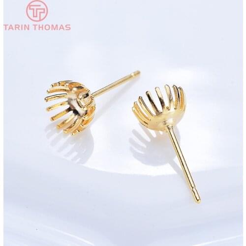 20PCS 6MM 24K Gold Color Plated Flower Stud Earring Jewerly Making Diy Jewelry Findings Accessories