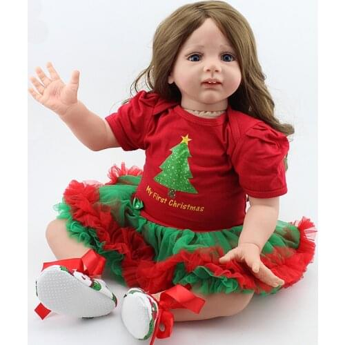 24 Inch Lifelike Newborn Baby Doll Realistic Soft Silicone Reborn Toddler Babies Toy Adora Long Hair Christmas Gift for Girl