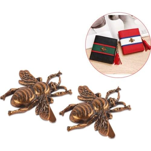 2x Bee Shaped Fittings Metal Insert Buckles For Women Purse Handbag Decorative Buttons Old Gold Color