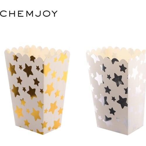 30pcs Gold Silver Star Popcorn Boxes Party Candy Snack Container Birthday Bridal Baby Shower Wedding Party Treat Boxes Supplies