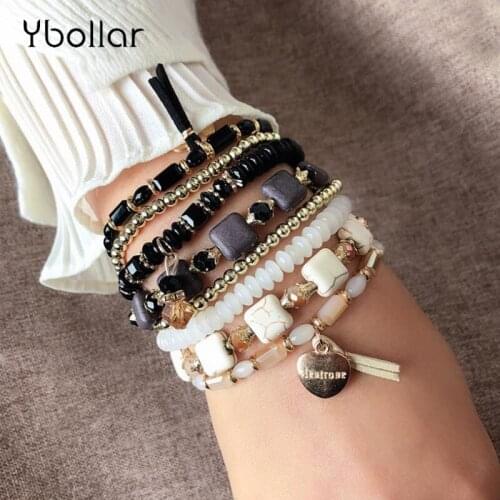 4pcs Bracelet Set For Women Fashion Bohemia Beaded Bracelet Multilayer Strand Stretch Bracelets Bangles Jewelry Wristband Gift