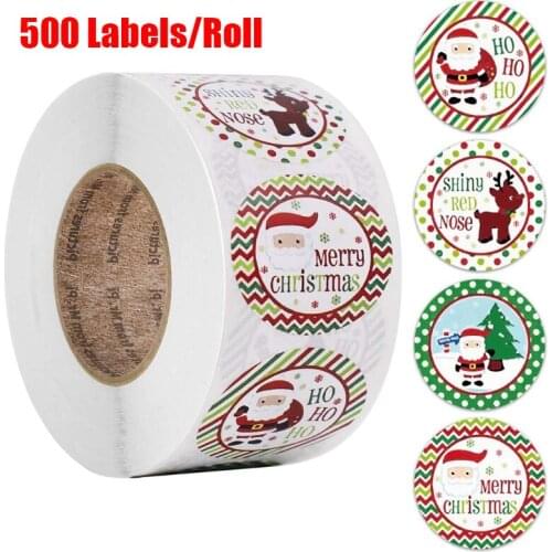 5/10Roll Personalied Christmas Sticker Cartoon Santa Claus Deer Seal Label Round Sticker for Gift Bag Bread Bag 500PCS/Roll