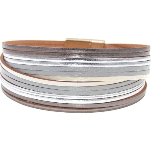 Gradient color Leather Bracelets for Women Fashion Multilayer Wide Wrap Bracelet Magnetic Clasp Bracelet Female Jewelry