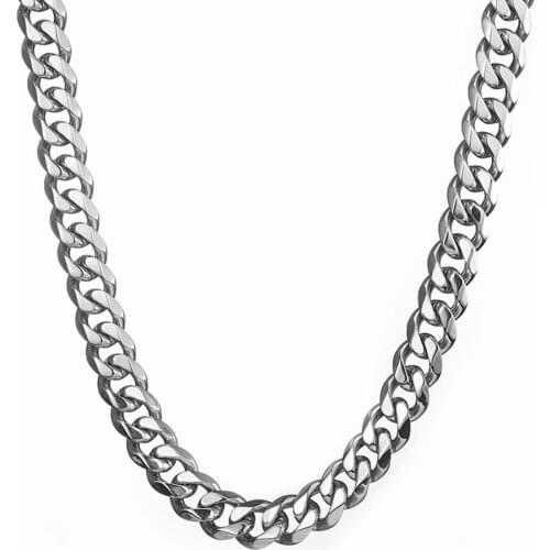 Cool Men Silver Color Curb Cuban Link Chain Necklace 15mm Wide Chain Men Jewelry Gift 316L Stainless Steel Necklace 7-40"
