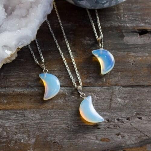 Crescent Moon Nature Stone Rainbow Pendant Choker Necklace Gift For Women Girl Best Friends Lover Fashion Jewelry Wholesale