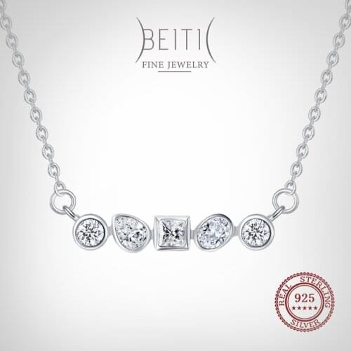 Beitil Irregular Geometric Shape Pendant Dazzling CZ Necklace For Women Fine Elegant 925 Sterling Silver Wedding Jewelry