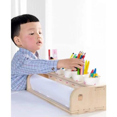 Kids Wooden Paint Brush Pen Rack Stand DIY Art Painting Tools Storage Holder with Paper Roll
